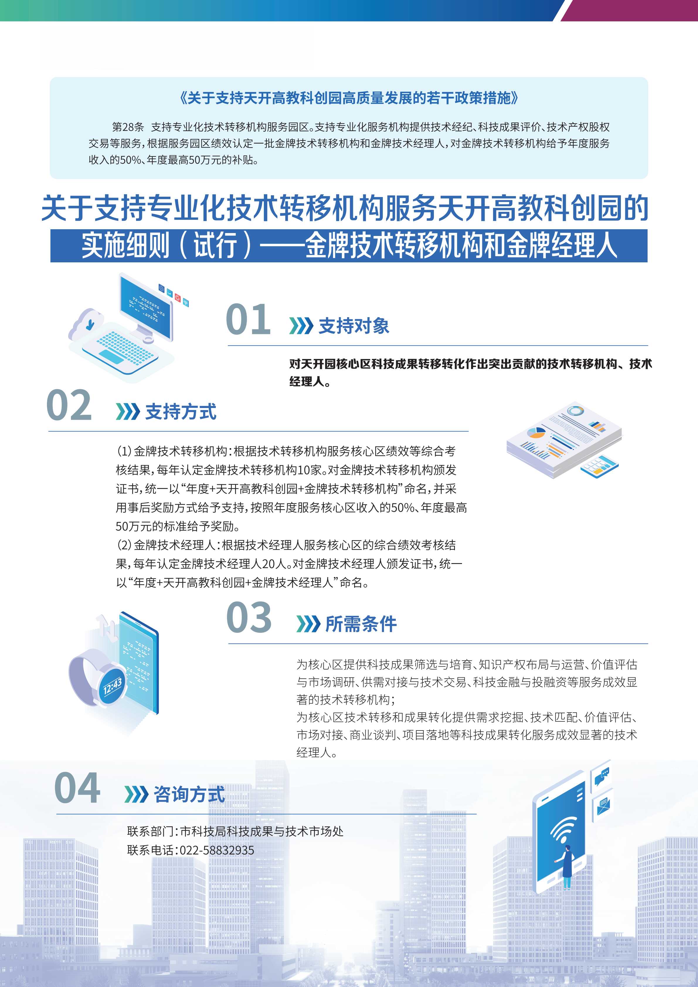 政策措施|【一圖讀懂】13.1關於支持專業化技術轉移機構服務天開高教科創園的實施細則（試行）——金牌技術轉移機構和金牌經理人